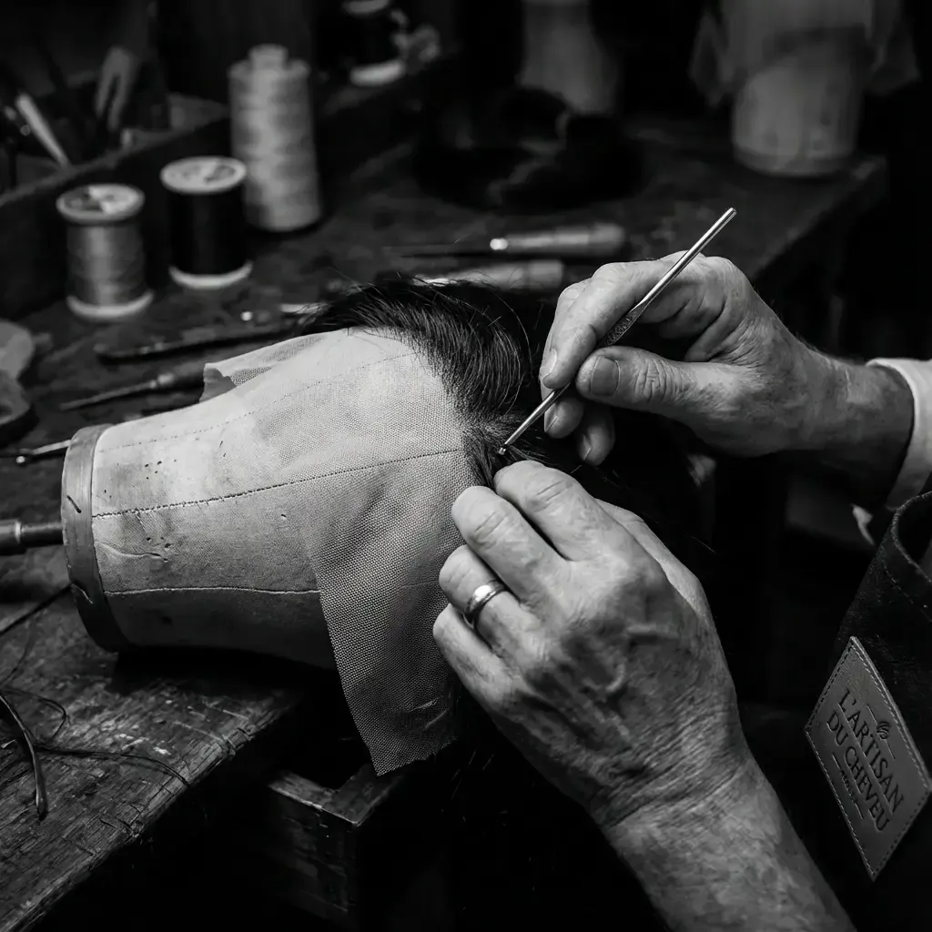 Stacey Butterworth working on a wig